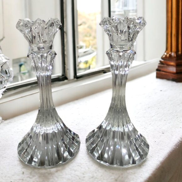 Mikasa Crystal Clear Candle Holders 7 inches Romantic Valentine - Picture 1 of 8